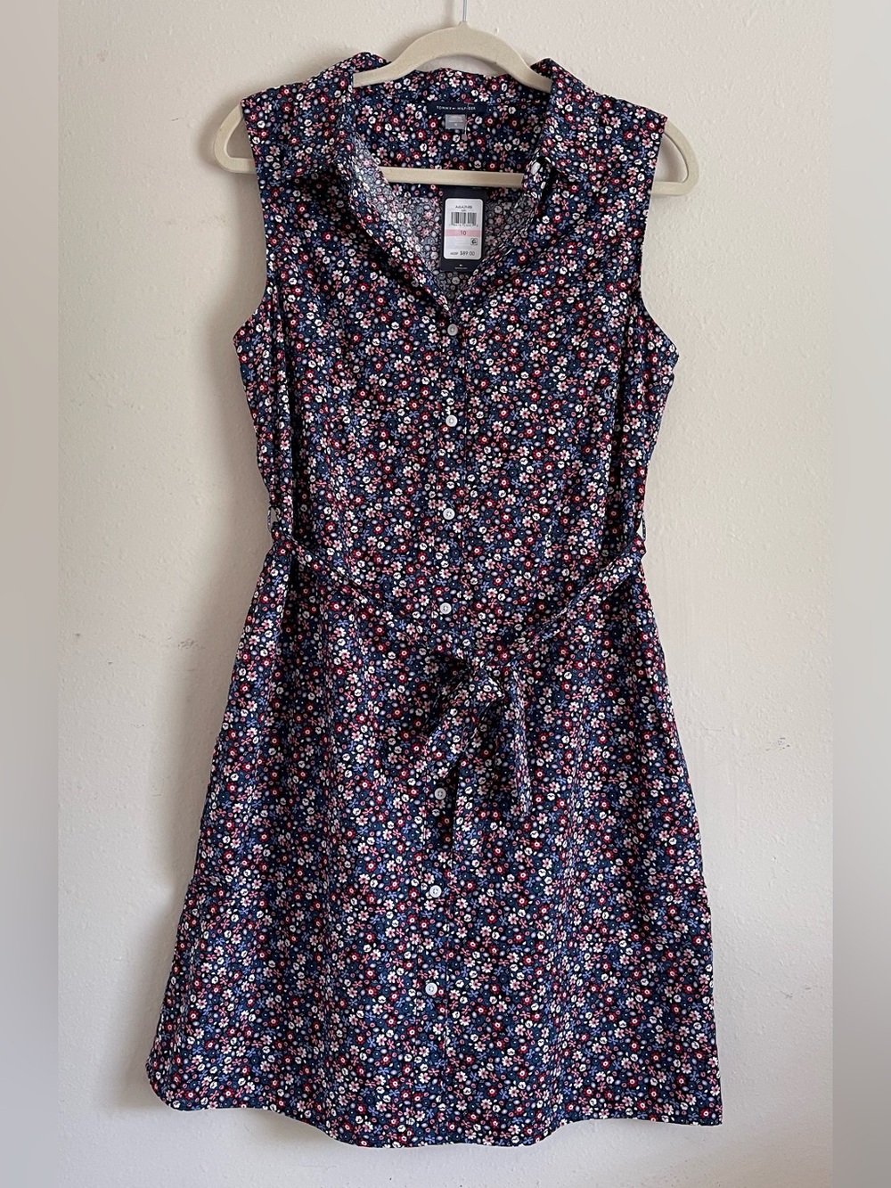 Tommy Hilfiger Navy Floral Shirt Dress with Tie Waist